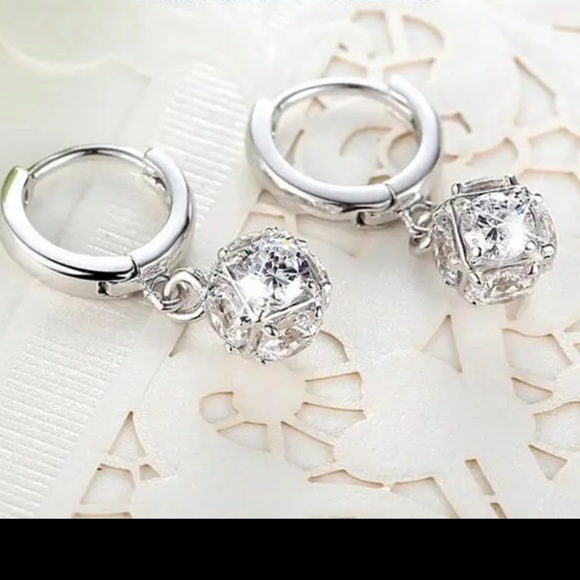 STERLING Silver Crystal Cage Hoop Earrings - Picture 3 of 6